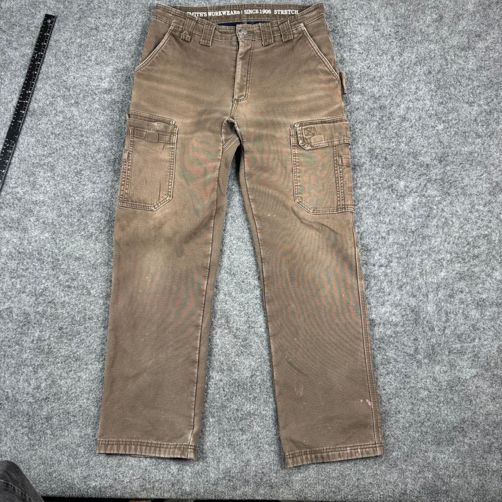 Smith's Workwear Cargo Pants Mens Size 33x34 Brown Stretch Canvas Utility Pant